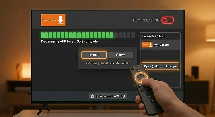 Preuzimanje APK fajla i Install dugme u Downloader aplikaciji na Android Box